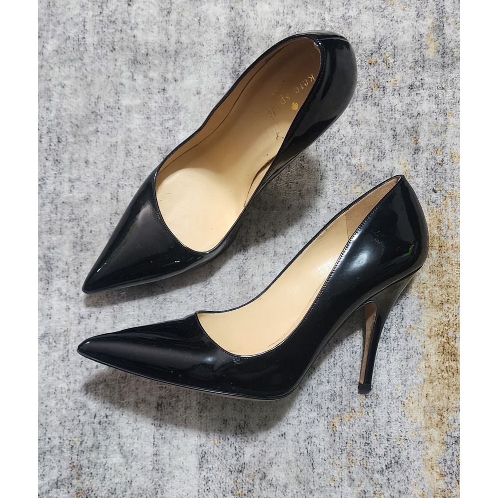 Kate Spade NY Licorice Black Patent Leather High-Heel Pointed-Toe Pumps Size 8.5 - Picture 2 of 8